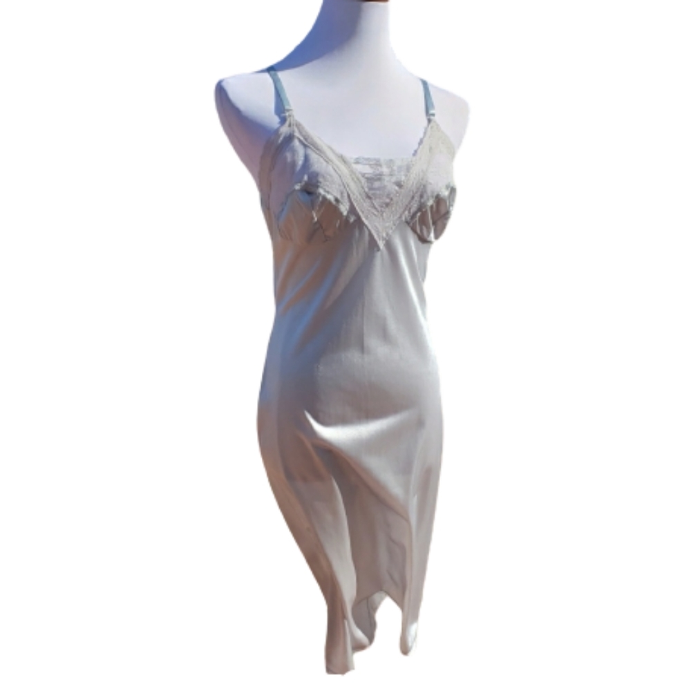 VINTAGE Full Slip Dress 80s Pinup Silver Grey Pewter Size M